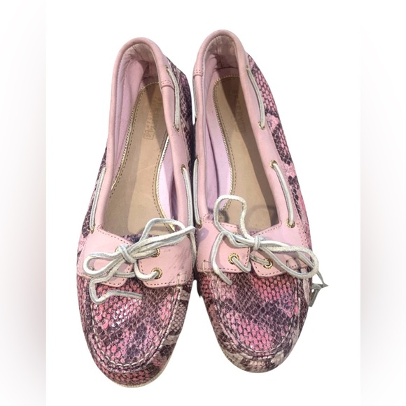 Sperry Top-Sider Boat Shoes Slip On Flats Pink Snake Print Women's Size 9 M - Picture 1 of 8